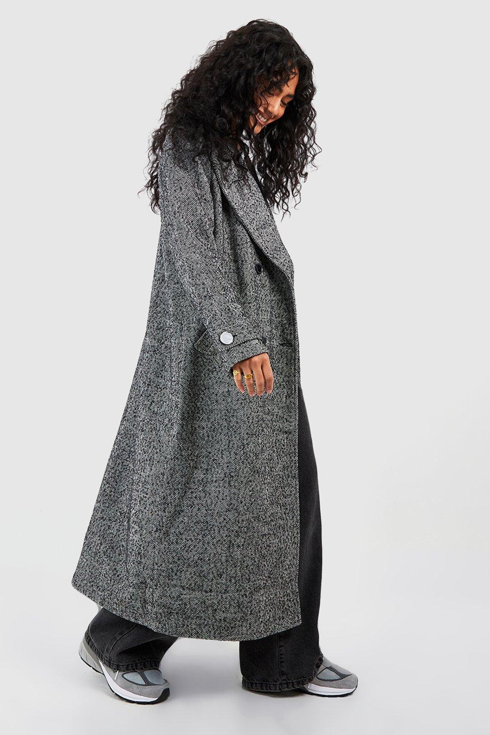 Grey herringbone coat women's on sale